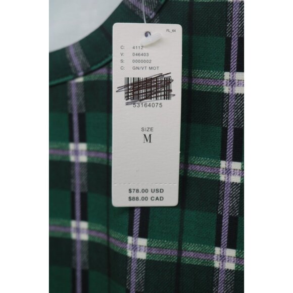 Hutch by Anthropologie Green Plaid Silky Top-Medium-Back Zip-New with Tags - Picture 5 of 12